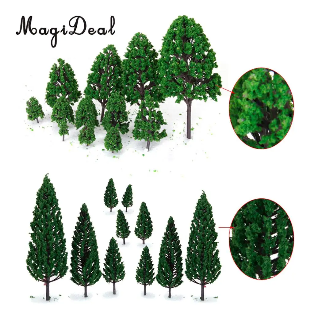 MagiDeal 22Pcs/Set 3-16cm Green Model Trees Train Railway Railroad Architecture War Game Scenery Scene Layout Landscape