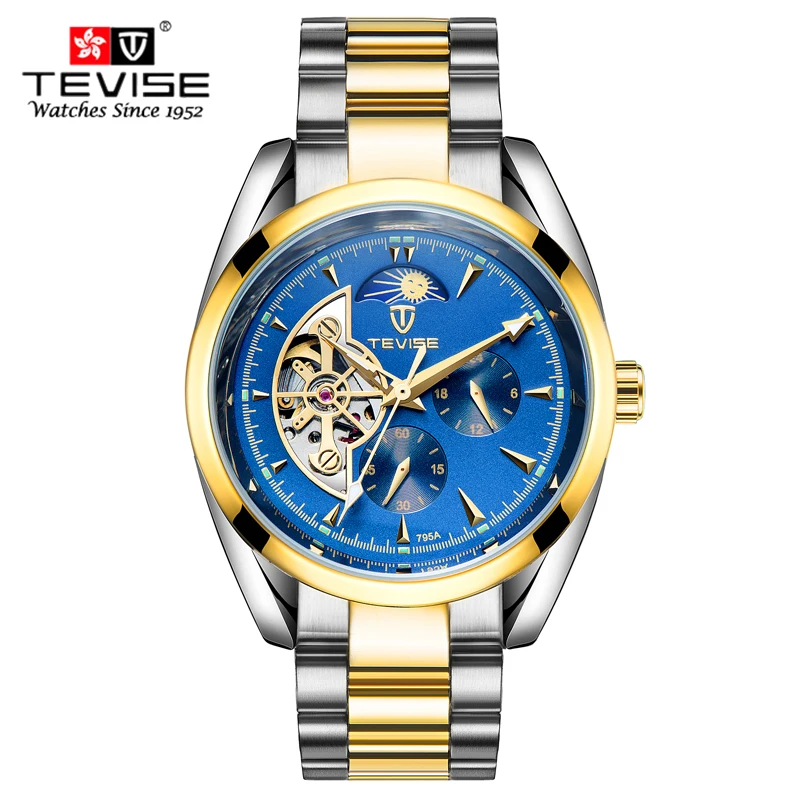 Tevise الرجال الساعات مضيئة توربيون ساعة للماء الرياضة العسكرية الميكانيكية ووتش relogio masculino relojes