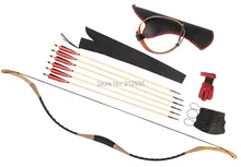 Combination Set Horsebow Traditional Archery Cow Leather Longbow Recurve Bow 6 Wood Arrows 20 60LBS CB4QSC