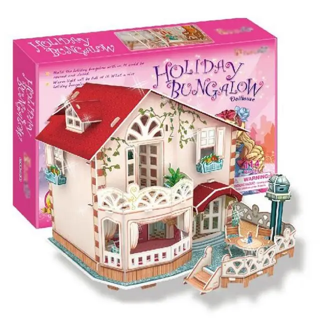 T0409 3D Пазлы Holiday Villa с светодио дный огни Бумага модель для девочек креативный подарок развивающие игрушки для детей горячая распродажа