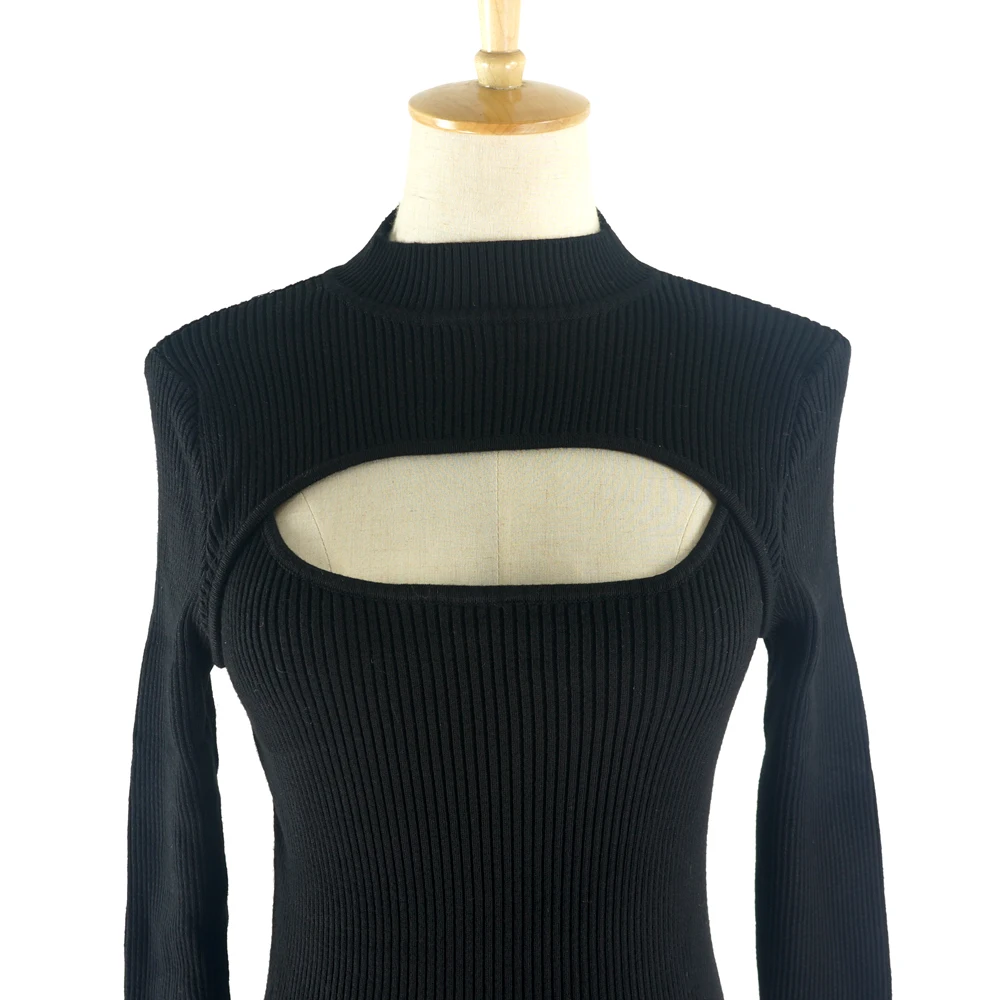 Европейский и американский сексуальный с открытой грудью вязаный джемпер осень зима женский свитер большого размера одежда стрейч ребра тонкий пуловер