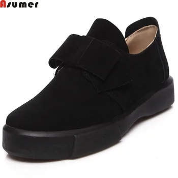 

ASUMER black army green apricot butterfly knot casual ladies shoes round toe flock big size 34-43 women flat shoes