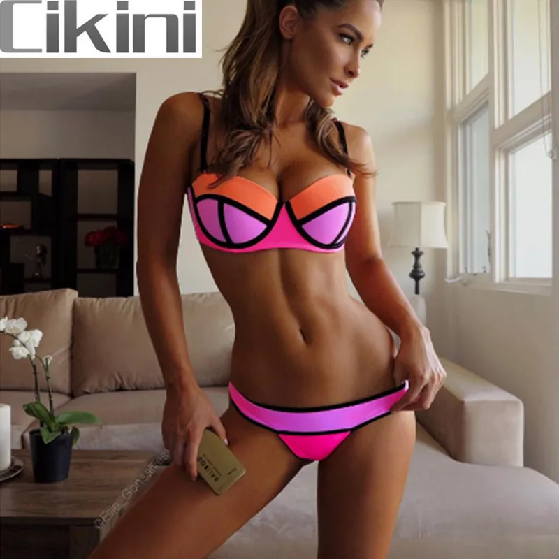 Neoprene Bikinis Swimwears Women New Summer 2018 Sexy Swimsuit Bath Suit Push Up Bikini set Bathsuit CIKINI TA03b Cikini