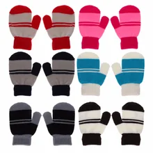 Милые зимние теплые вязаные эластичные варежки для маленьких детей, детские перчатки для мальчиков и девочек