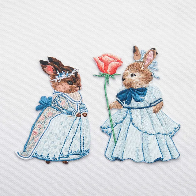 

Rabbit Couple Embroidery Iron On Sew On Patches For Clothing Applique DIY Hat Coat Dress Pants Accessories Cloth Sticker