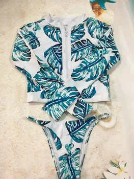 

2017 Net Print Floral One Piece Swimsuit Long Sleeve Swimwear Women Bathing Suit Vintage One-piece Surfing Beachwear