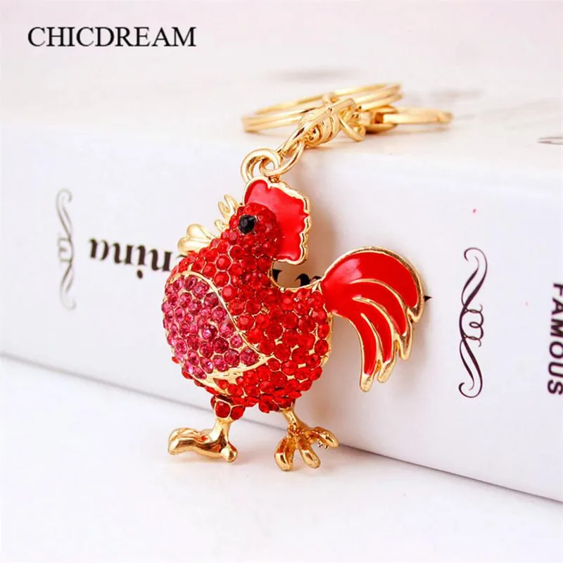 2017 Chic Crystal Cock Rooster Chicken Key Chain Rhinestone Keychain