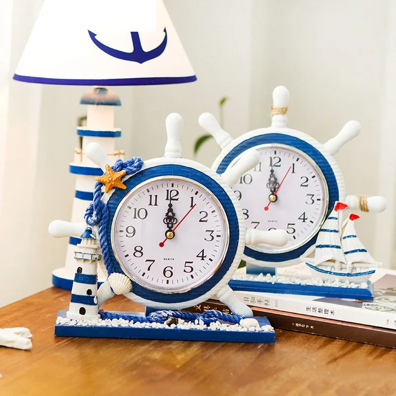 Средиземноморский украшения гостиной часы творческие деревянные поделки навигационные Стиль Часы и украшения реквизит