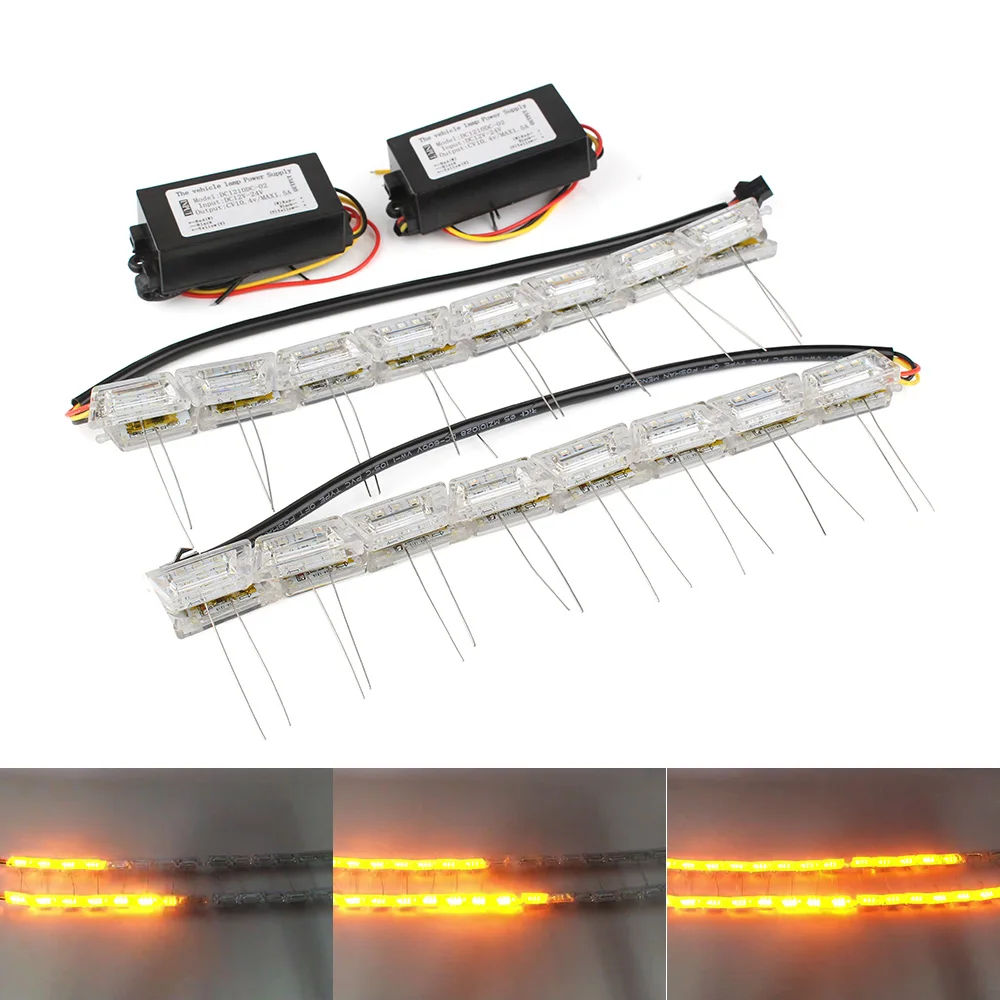 

Car Flexible White/Amber Switchback LED Daytime Running Run Fire light Sequential Strip Dual Color DRL Flow Turn Signal Lights