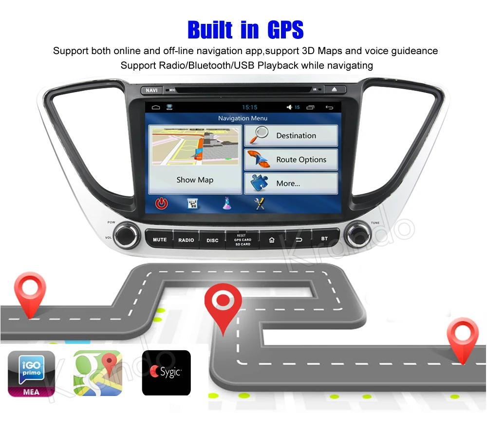 Discount Krando 8" Android 8.0 car navigation multimedia system for Hyundai Verna 2017 audio radio gps dvd player WIFI 3G bluetooth DAB+ 3