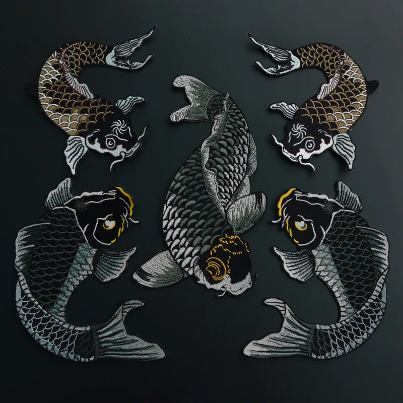 

Carp Stickers Ethnic Style Embroidery Punk Costume Clothes Decorative Hand-Stitched for Leather Jacket Hanfu Patches