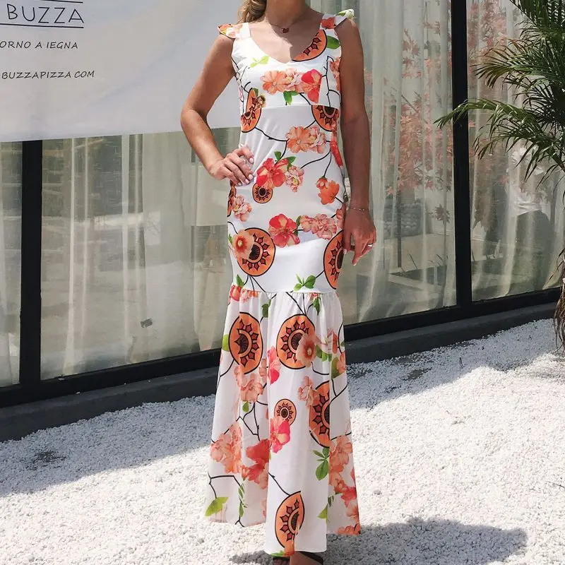 

Cover Up Beach Woman Beachwear Cover-Ups Pareo For Women New 2019 Dress Sexy Neck Hollow Print Big Tail Chiffon Patchwork