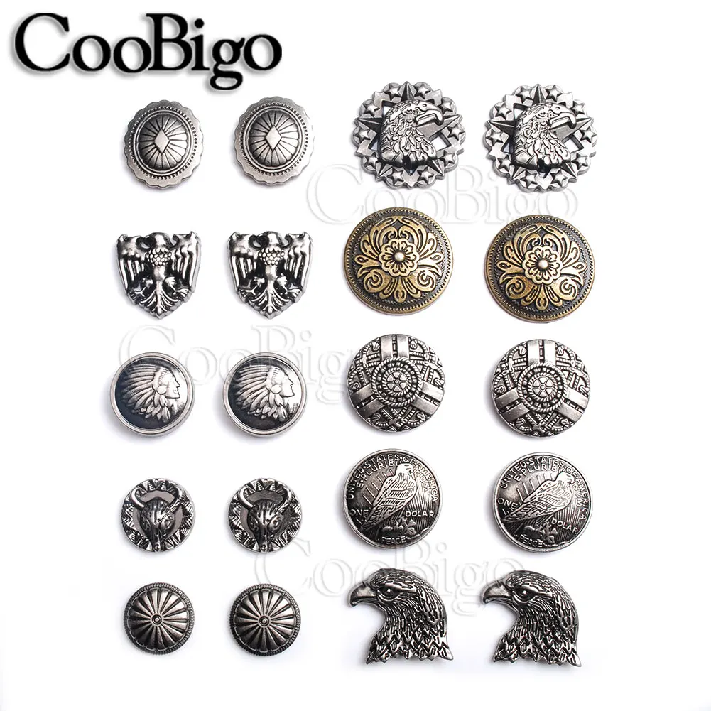 

100sets Pewter Studs Rivet Spikes Bracelet Punk Rock Garment Shoe Bag Pets Collar DIY Leather Craft Parts Flower Shield eagle