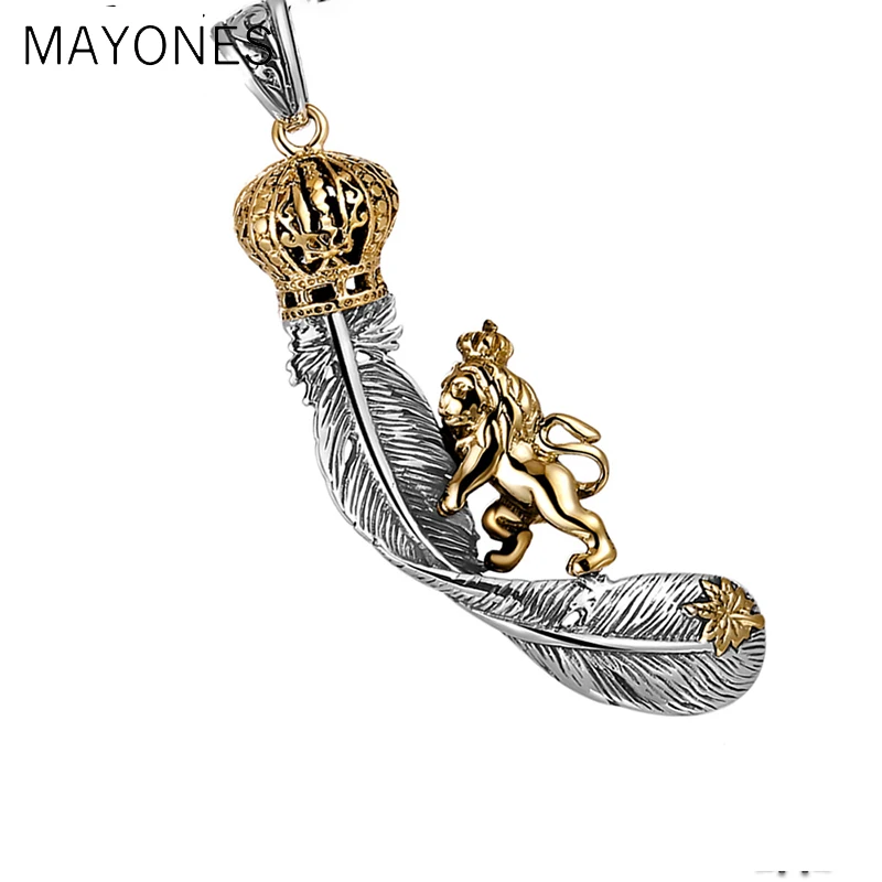 MetJakt-Vintage-Lion-Climbing-on-Crown-Feathers-Pendant-Solid-925-Sterling-Silver-Pendant-for-Necklace-Unisex