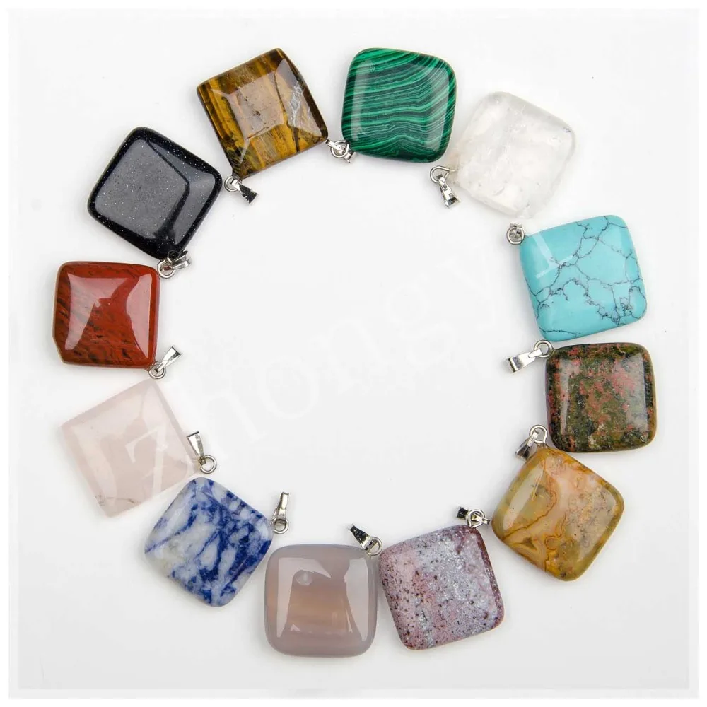 Wholesale natural stone Square Pendants necklaces Charms Jewelry