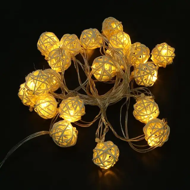20LED Wicker Rattan Ball Light 5m/16.4ft Fairy String Light Lamps for Outdoor Waterproof Garland Holiday Christmas Home Decor