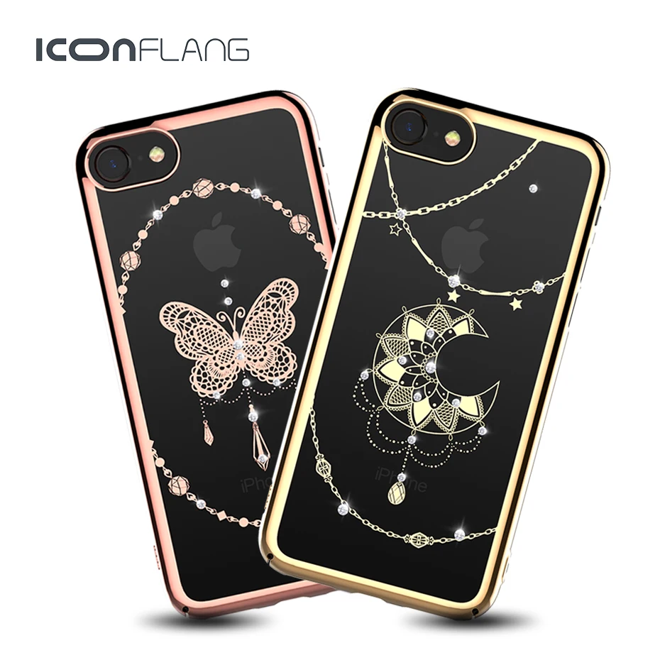 

For iPhone 8 Case Ultra Thin Clean Bling Crystal Phone Cases Plating Glitter Diamond Cover For iPhone 8 8 Plus