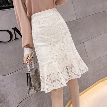 

summer new lace skirts womens slim mermaid solid sexy ruffles office lady elegant work skirts all match skirts top quality