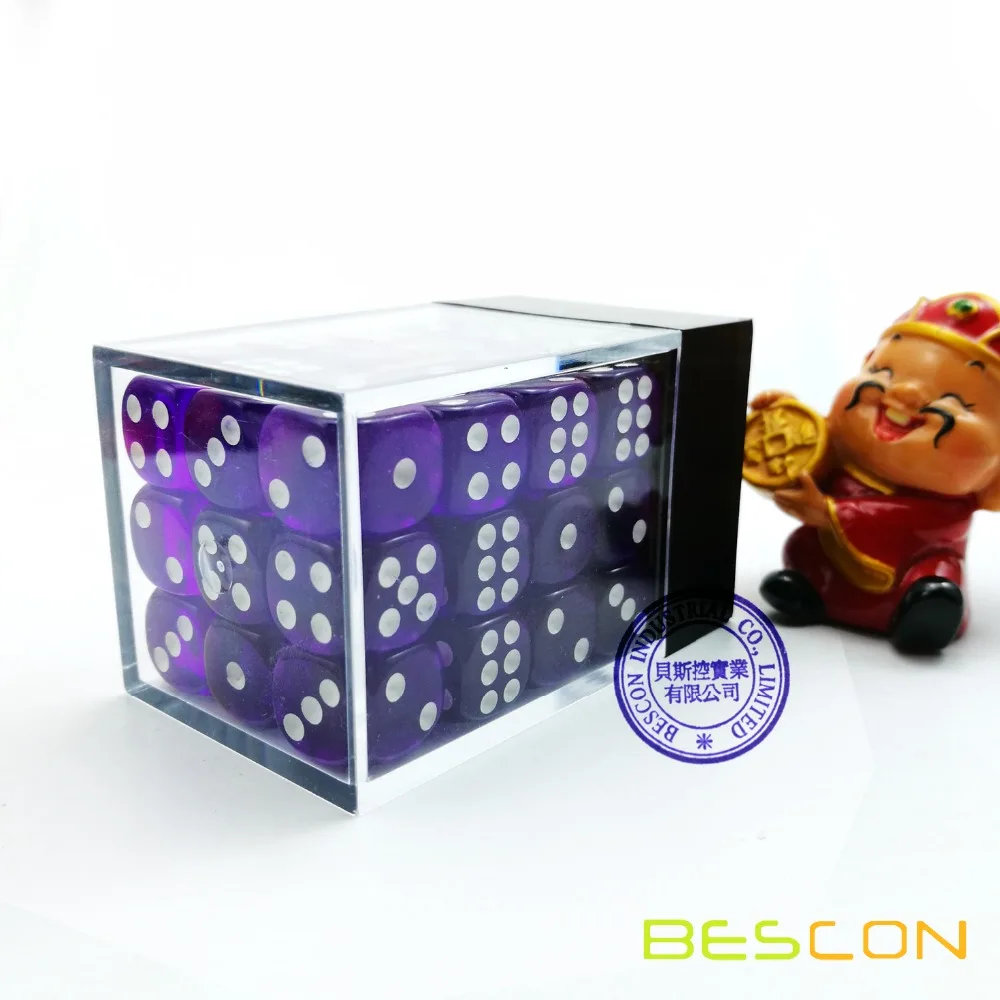 Bescon 12mm 6 Sided Dice 36 in Brick Box, 12mm Six Sided Die (36) Block of Dice, Translucent Purple with White Pips 3