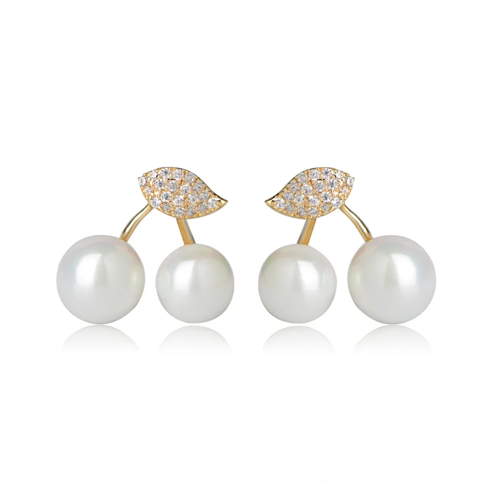 

Dazz Cubic Zircon Cherry Stud Earrings For Women Girls Gift Gold-Color Shiny Simulated Peal Beads Copper Ear Studs Bincos