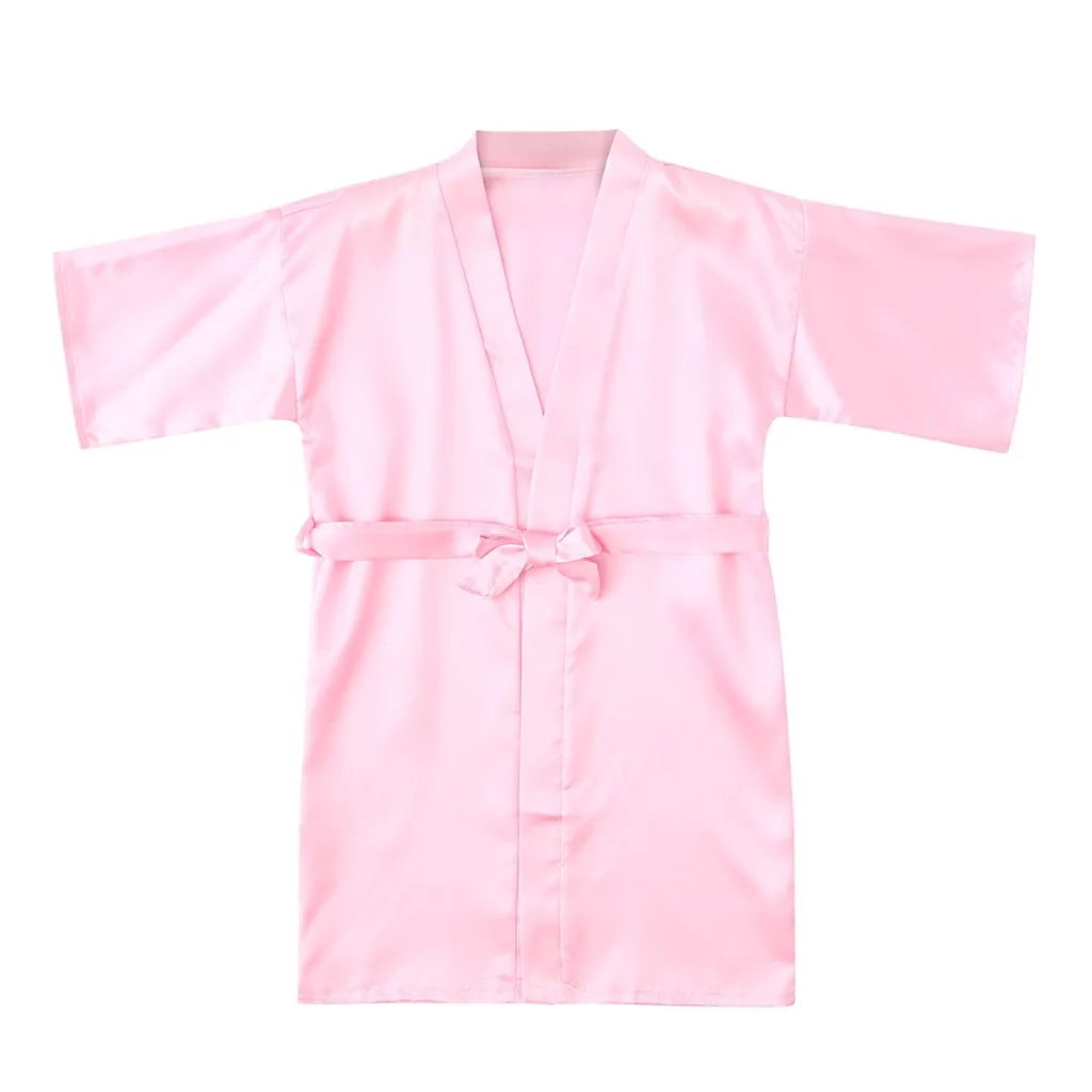 CHAMSGEND Дети Девушки Твердые Шелковый атласное кимоно; наряд, одежда для сна, одежда, верхняя одежда с длинными рукавами для детей 19June01