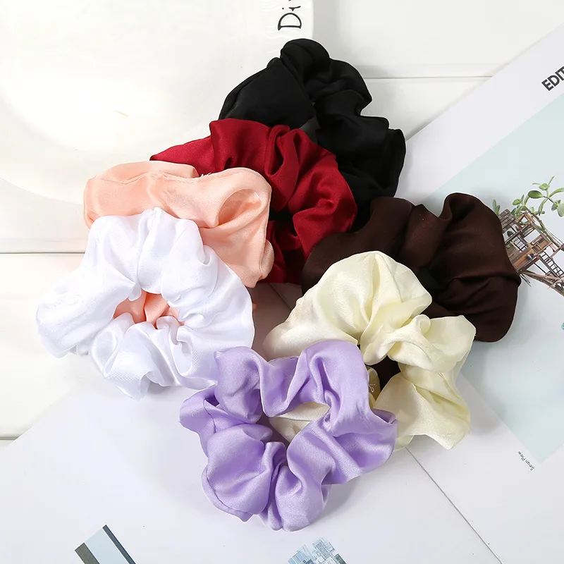 

1PC Fashion Women Faux Silk Solid Scrunchies Lady Simple Elastic Headbands Satin Hairbands Girls Hair Tie Rope Band Accessories