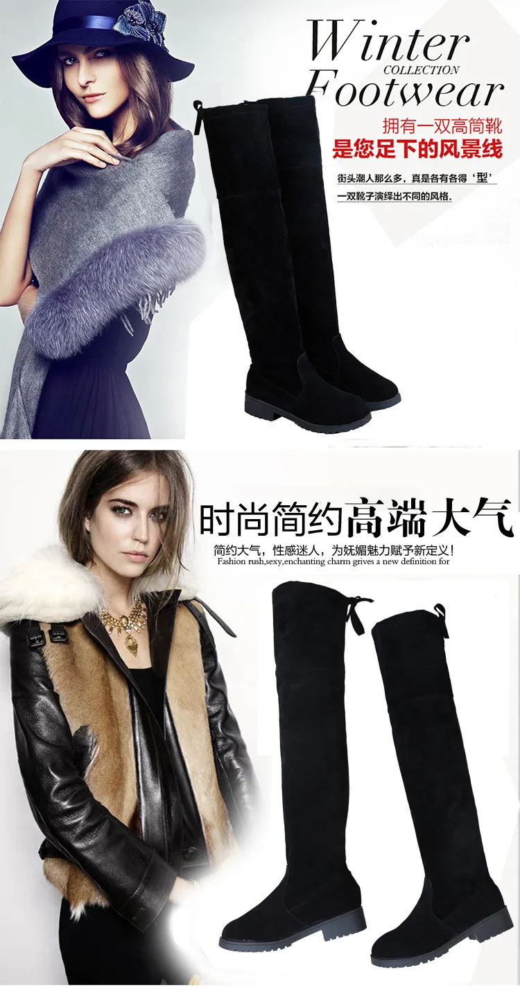 Женские сапоги выше колена; сезон осень-зима; удобные сапоги из флока на плоской подошве в минималистическом стиле; зимние сапоги; zapatos de mujer
