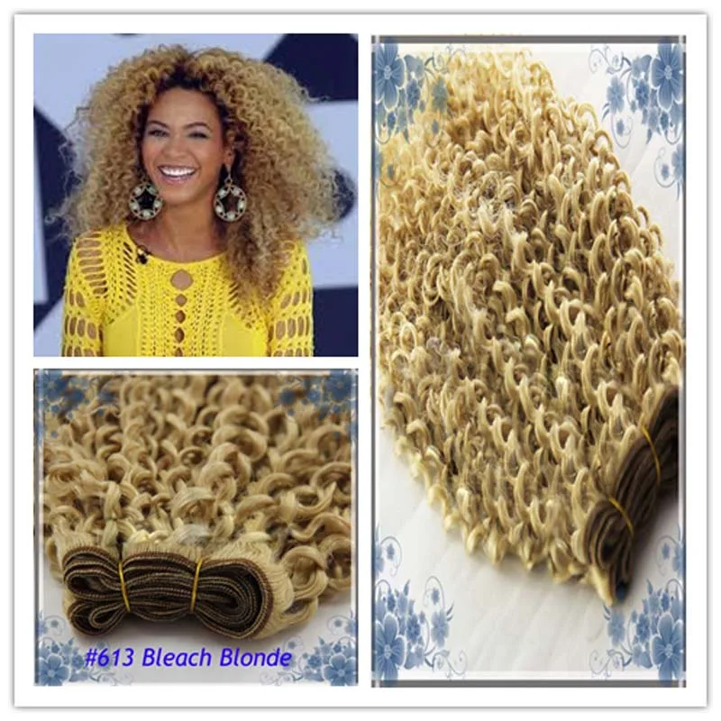 Mongolian Afro Kinky Curly Hair 613 Bleach Blond Human Curly Hair Weave 100g Blonde Mongolian