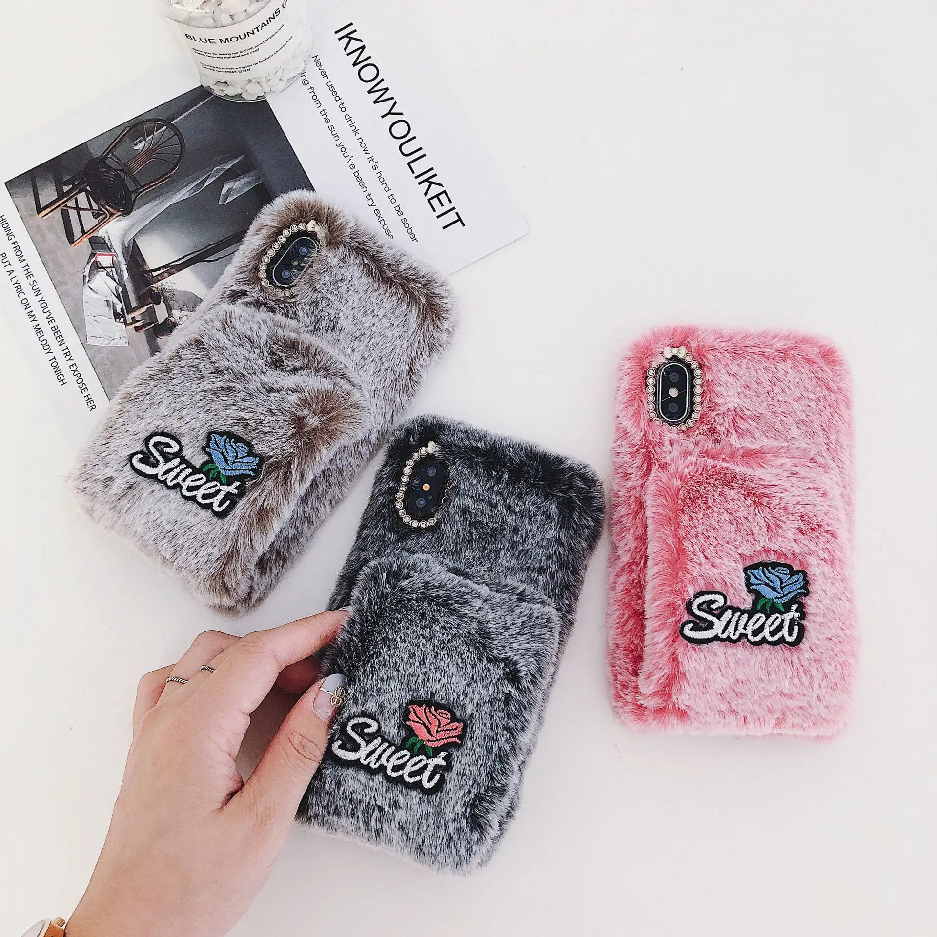 Модный мягкий чехол из кроличьего меха ТПУ для iPhone X SMAX plus 6 S 7/8 Пушистый Плюшевый