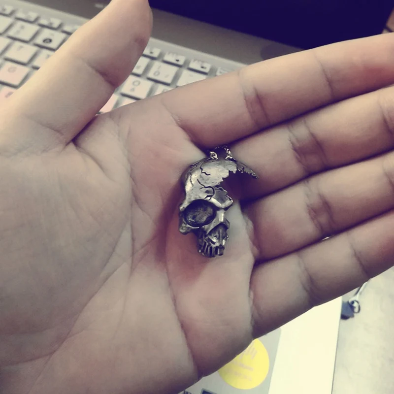 Сломанные поврежденные Половина лица Череп Кулон ожерелье Мужская мода байкер рок панк ювелирные изделия Античный серебряный цвет, длина цепи 55 см