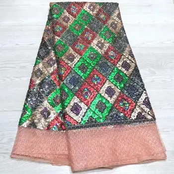 

African french tulle lace fabrics 2019 High Quality Sequence Lace Fabric Nigerian Lace Fabrics For Wedding dress 5 yards PT-01