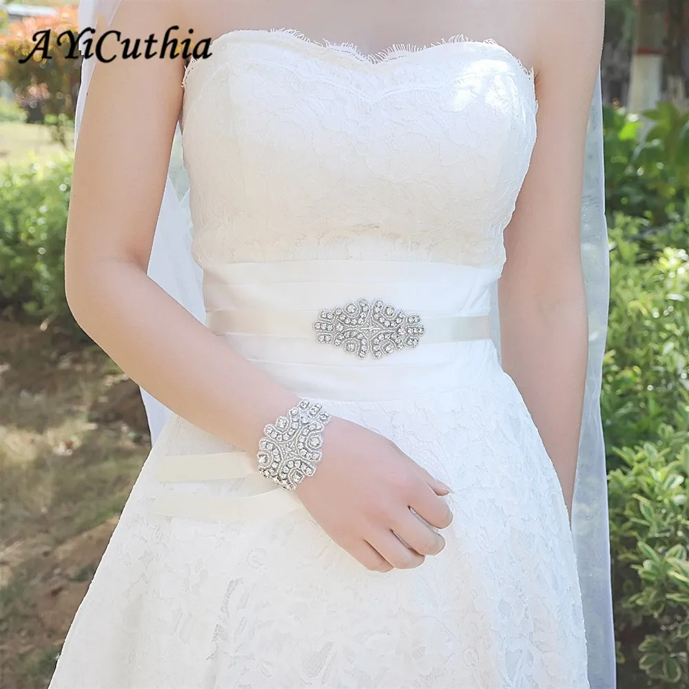 AYiCuthia вручную бисером свадебное пояса серебро Кристалл Стразы лентами свадебные пояса и створки для Свадебная вечеринка вечернее платье Y21