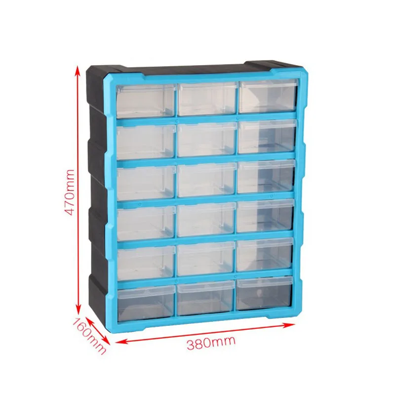 Electrónico grande Caja de almacenaje de piezas de clasificación de Arca Multi-rejilla tipo cajón componente caja de herramienta caja 18 cajones azul Electrónico grande Caja de almacenaje de piezas de clasificación de Arca Multi-rejilla tipo cajón componente caja de herramienta caja 18 cajones azul