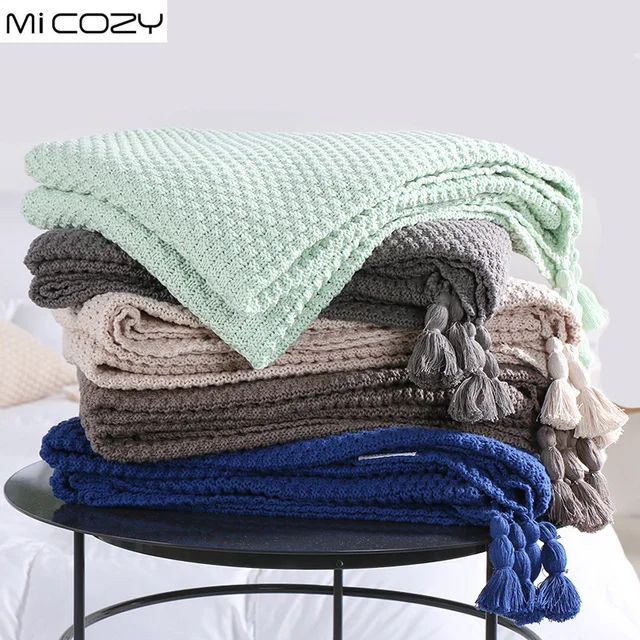 Cotton Knitting Decoration Blanket Concis Modern Nap Sofa Throw Cotton Knitting Decoration Blanket Concis Modern Nap Sofa Throw With Tels Color Crystal Blue