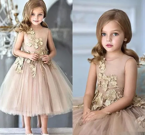 Champagne Vintage Flower Girl Dress