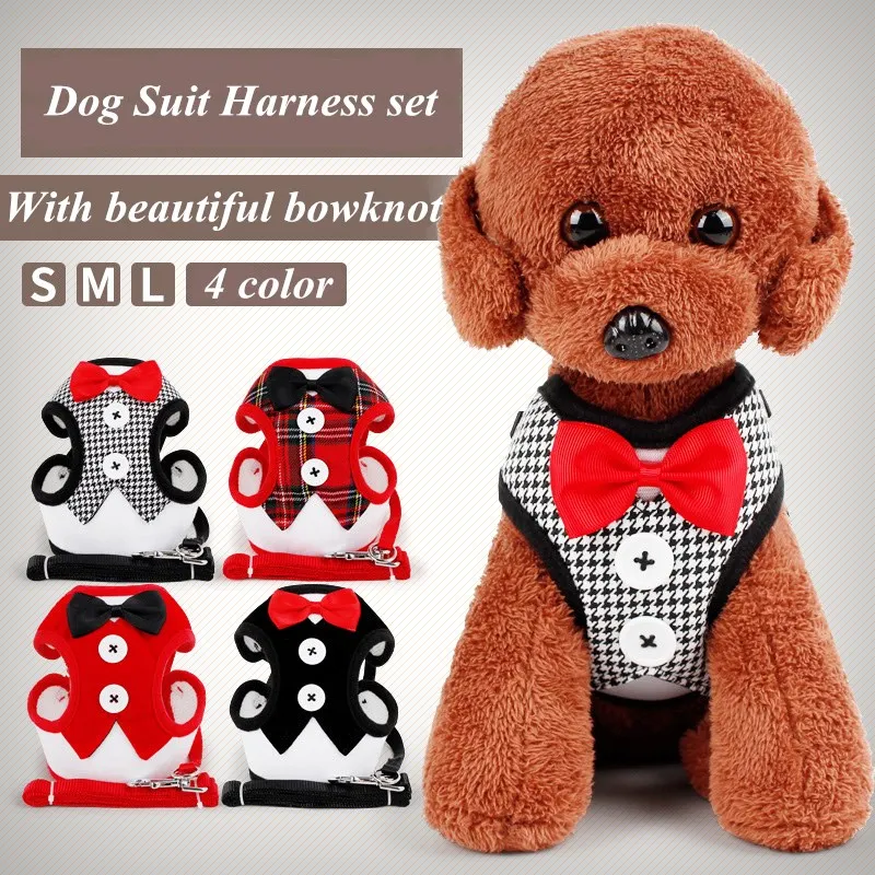 JCPAL Dog Suit Harness Set With Bowtie Classical Small Pets Puppy