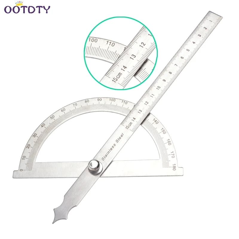 0 180 Degree Angle Ruler Round Head Rotary Protractor Adjustable