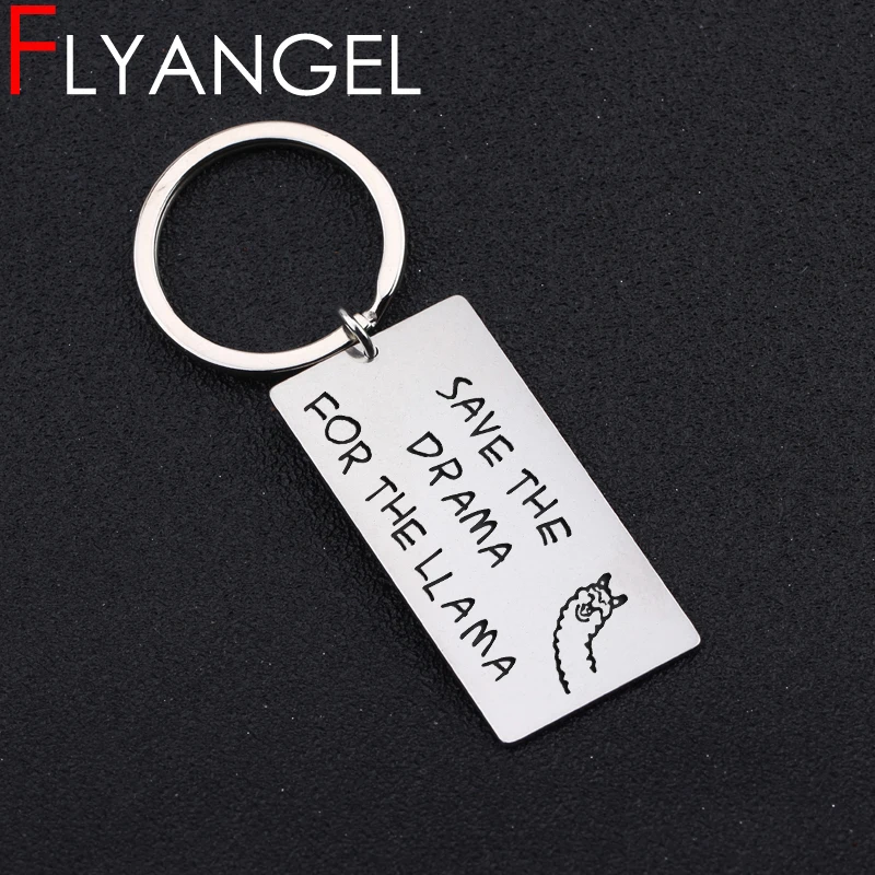 

Fashion Funny Keychain Engraved Alpaca Save The Drama For The LLama Car Key Tag Cute Key Holder Keyring Jewelry Bag Charm Gifts