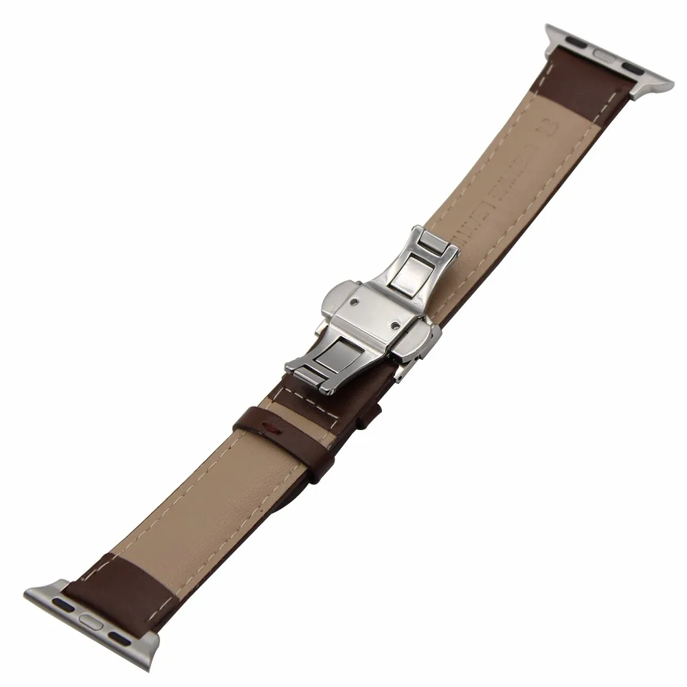 Ремешок для часов из натуральной кожи для iWatch Apple Watch 38 мм 42 мм ремешок с бабочкой и пряжкой сменный ремешок браслет на запястье черный коричневый