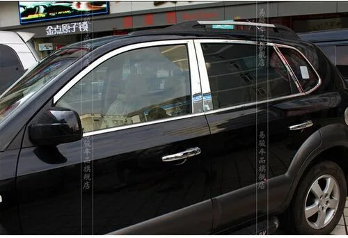 

04-09 Stainless Steel Full Window Frame Sill Trim With Center Pillars 18pcs For Hyundai Tucson 2004-2006 2007 2008 2009
