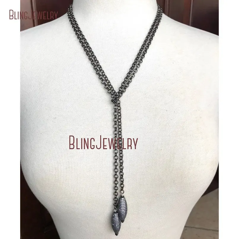 

Lariat Gunmetal Chain Multi Wrap Necklace with Pave Crystal Oval NM19961