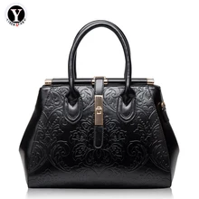 Yirenfang Genuine Leather Bag For Women Shoulder Bags Retro Flowers Big Fashion 2018 New Designer Famous Brand Ladies Handbags