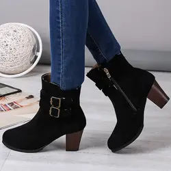 Модные женские ботинки для подиума; замшевая обувь; большие размеры 35-43; однотонные Черные ботильоны; Женская Осенняя обувь; 2019; botines mujer