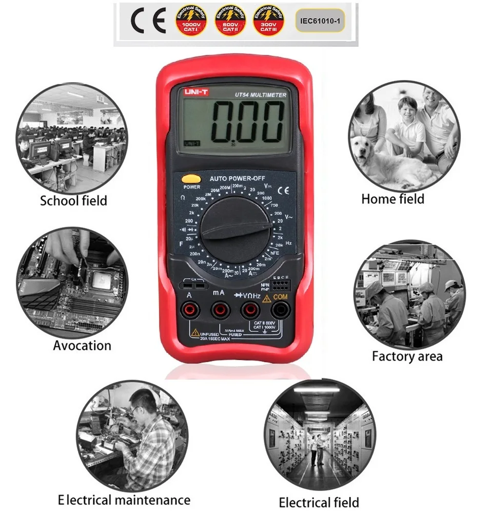 

UNI-T 3 1/2 digits Digital Multimeter UT54 Capacitance Frequency Resistance Measurement Full ranges Overload Protection