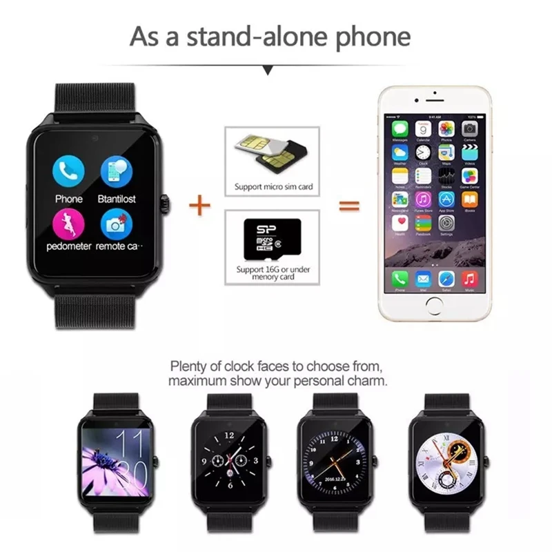 Koop Z60 Bluetooth Smart Horloge Telefoon Mannen Vrouwen Ondersteuning 2G SIM TF Card Camera voor Android Iphone Huawei Xiaomi Smartwatchs PK GT08 X6