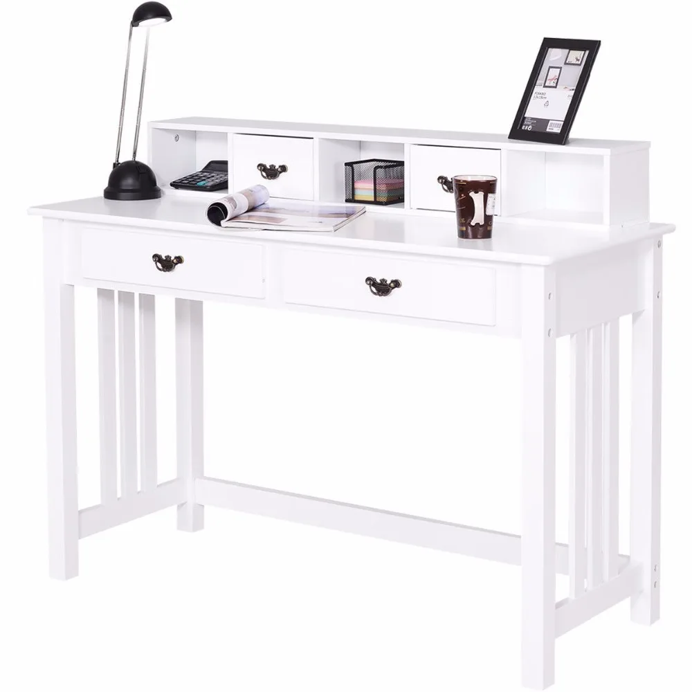 Giantex Writing Desk Mission White Home Office Computer Desk 4 Drawer