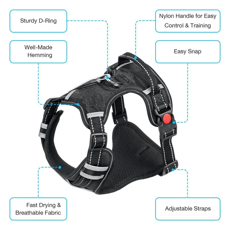 Поводок для больших собак, дышащий жилет для маленьких и средних собак, регулируемый поводок, ошейник, светоотражающие принадлежности для обучения домашних животных