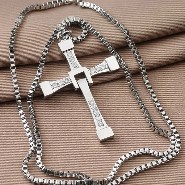

Fashion Cool Fast Gem-studded Cross Necklace For Man Boy