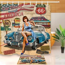 LB Автомобиль путешествие по Америке, ретро путешествие сексуальная девушка Душ шторы Route 66 коврик набор Ванная комната ткань для ванной Декор