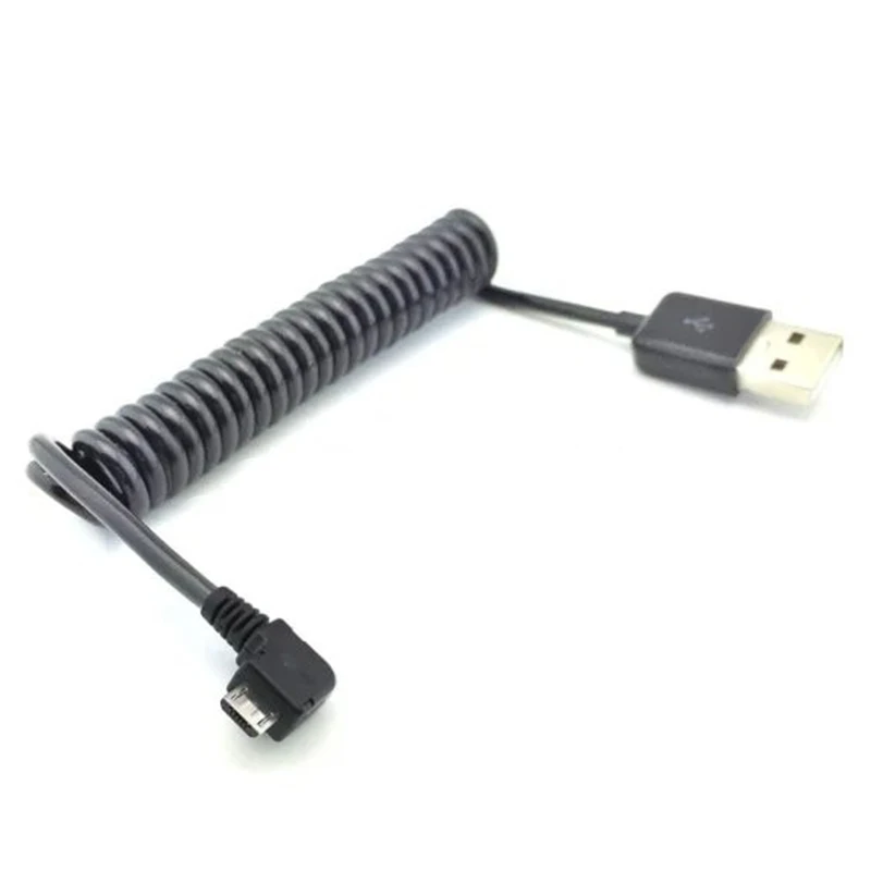 Весна 90 градусов угол USB 2,0 A папа к Micro USB B спиральный адаптер USB кабель для зарядки передачи данных разъем USB Кабель зарядного устройства